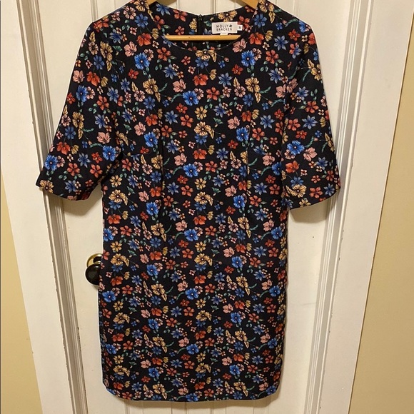 Anthropologie Black with Colourful Floral Short Sleeved Structured Mini Dress - Picture 1 of 12